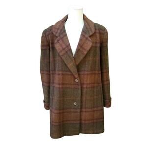 Vintage Alorna Brown Orange Plaid Wool Nylon Walking Coat Old Money Sz XL 1X